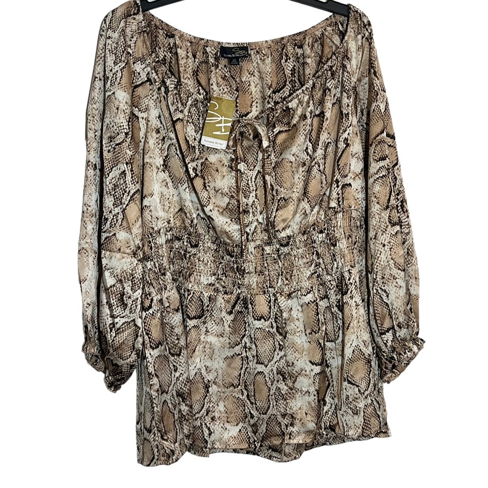 Suzanne Betro Snake Print Long Sleeve Peplum Blouse Size 2X